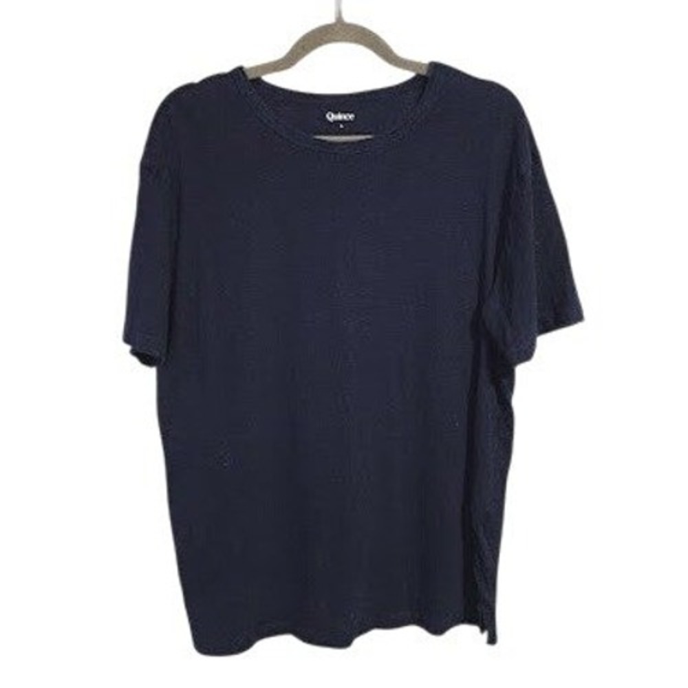 Quince Men's 100% European Linen Jersey Tee Navy Blue Short Sleeve Shirt L